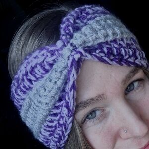 Handmade Purple and Gray/Sparkle Crochet Bow Headband